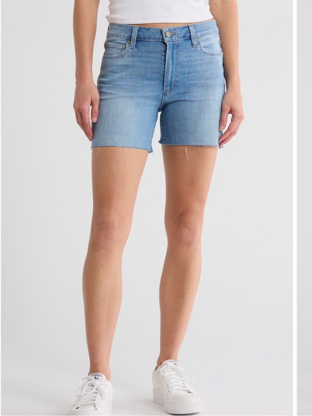PAIGE Light Blue Denim Cutoff Shorts